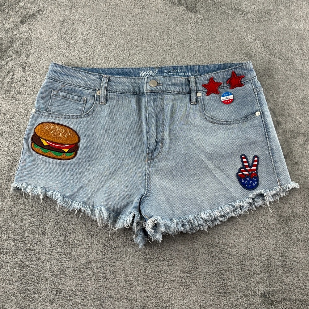 Mossimo Miss Independence Denim Cutoff Shorts‎ Womens 16 USA Patriotic High Rise